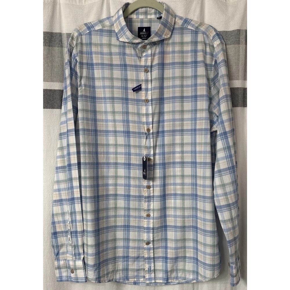 NWT Johnnie-O Top Shelf Long Sleeve Plaid Shirt Mens Medium Laguna Blue $168